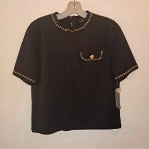 Gracia Black Top with Gold Chain Details